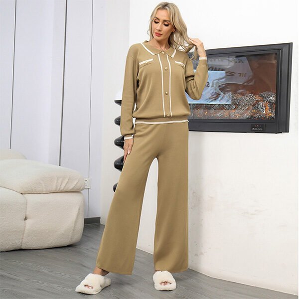 Womens Casual Wide-Leg Knitted Two-Piece Set