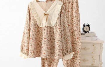 Womens French Loose Long-Sleeve Cotton Pajamas (1)