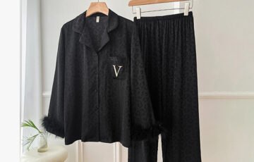 Women's Leopard Print Feather Silk Pajama Set (5)