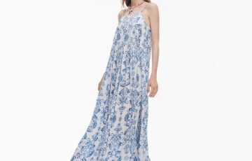 Floral Print Pleated Maxi Dress-Ethnic Blue (2)