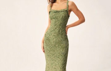 Green Floral Square Neck Midi Dress (1)