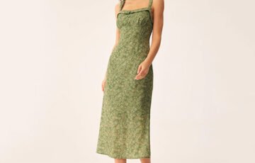 Green Floral Square Neck Midi Dress (3)