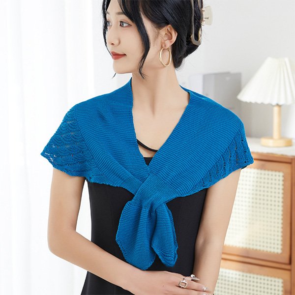 Tie Front Shrug in ice silk knit fabric featuring classic lapel collar and crow's feet jacquard design
