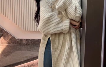 Lazy Wind Solid Color Long Sweater Dress (2)