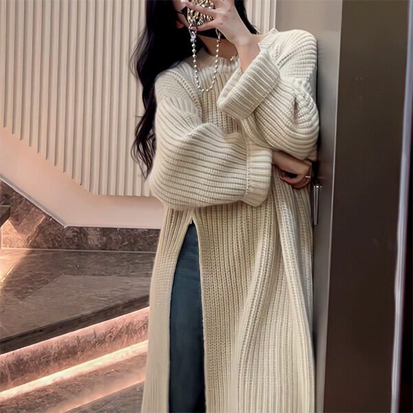 Lazy Wind Solid Color Long Sweater Dress
