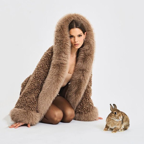 Miss Circle Faux Shearling Kali Coat in Brown