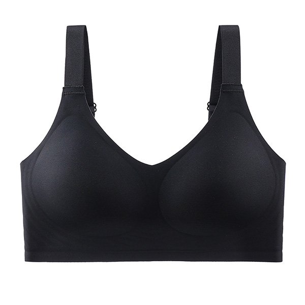 Seamless wireless bra in pink featuring thin cup minimizer design and jelly soft support