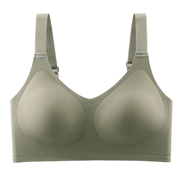 Seamless wireless bra in pink featuring thin cup minimizer design and jelly soft support