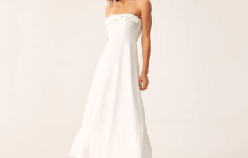 White Strapless Pleated Maxi Dress (2)