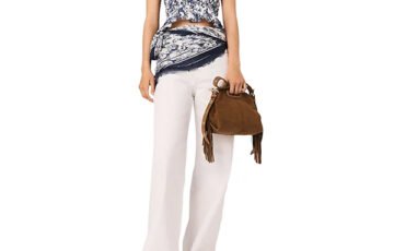 Maje Smocked Fruit Print Crop Top-Blue (1)