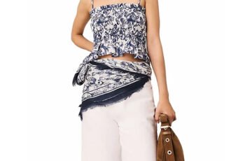 Maje Smocked Fruit Print Crop Top-Blue (3)