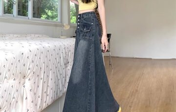 Autumn High Waist Retro Straight Denim Skirt (5)