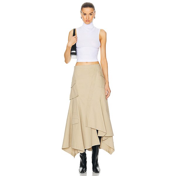 L'Academie Cargo Midi Skirt-Khaki