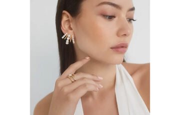 Nadri Imitation Pearl J Hoop Earrings (1)