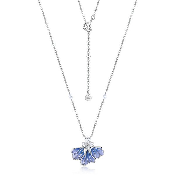 S925 Silver Blue Iris Enamel Necklace 4