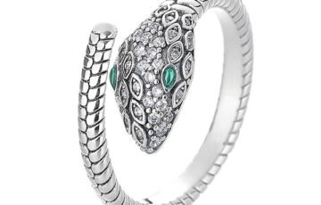 S925 Silver Green Eye Cobra Open Ring (1)