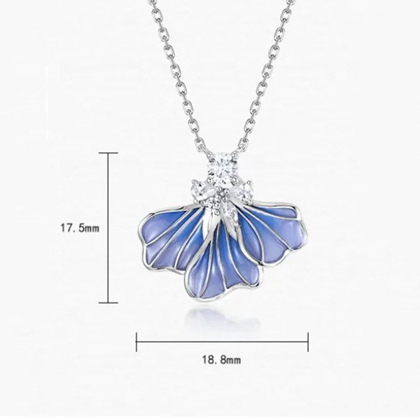 Flower Necklace violet enamel pendant 17.5mm x 18.8mm with CZ stones on 925 silver O-chain