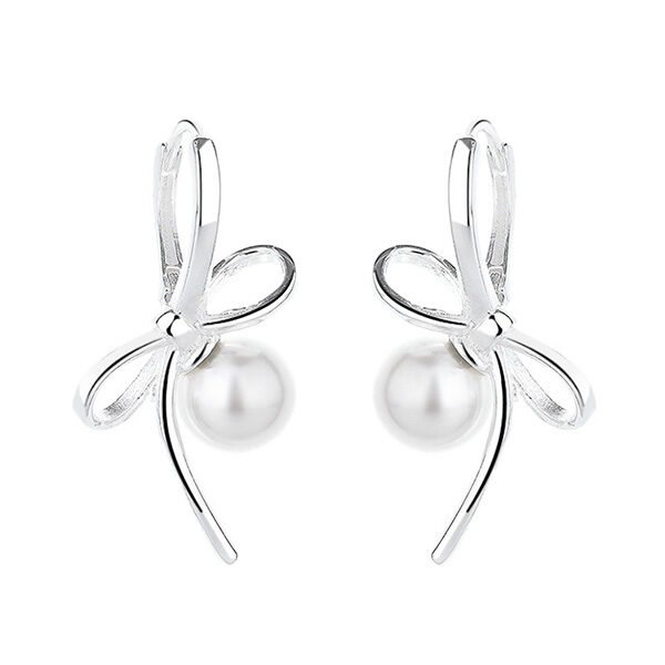 Pearl Earrings - Silver Bow Drop | 925
