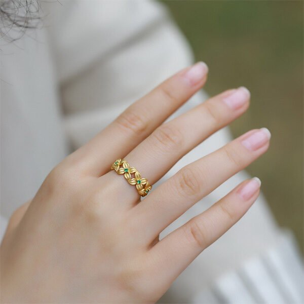 S925 Gold-Plated Four-Leaf Clover Ring