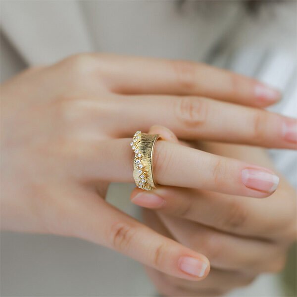 S925 Gold-Plated Wave Design Ring