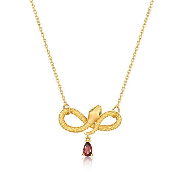 S925 Zodiac Snake Garnet Necklace