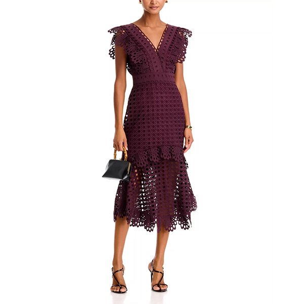 Lace Midi Dress - V Neck Scallop | AQUA