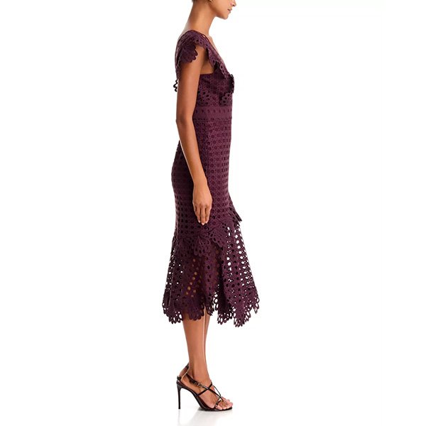 Lace Midi Dress - V Neck Scallop | AQUA