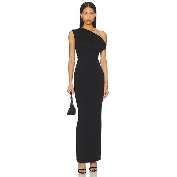One Shoulder Maxi Dress Alessia black asymmetric neckline floor length by superdown