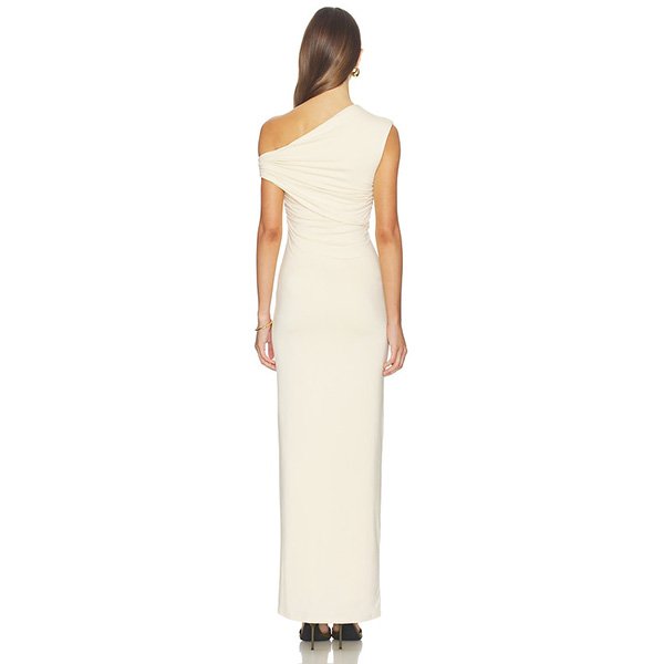 One Shoulder Maxi Dress Alessia cream back view with ruched bodice by superdown