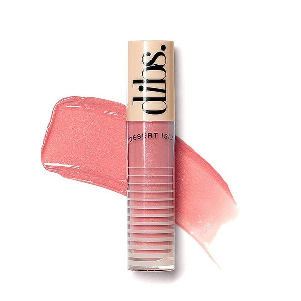 Shimmer Lip Gloss DIBS Go To Glossy Balm in Effortless Pink rose pink shimmer swatch
