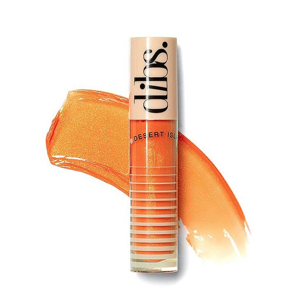 Shimmer Lip Gloss DIBS Go To Glossy Balm in Orange Crush tangerine shimmer with applicator