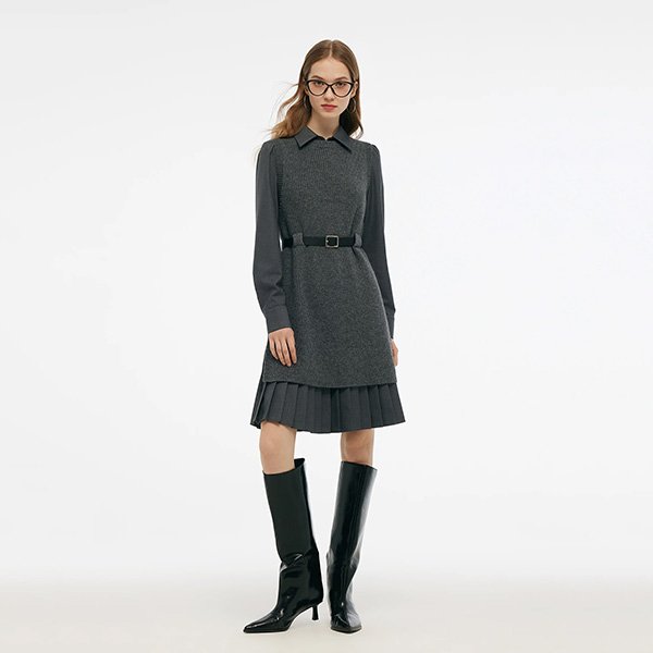 Shirt Dress Set - Knit Vest 2PC | Goelia