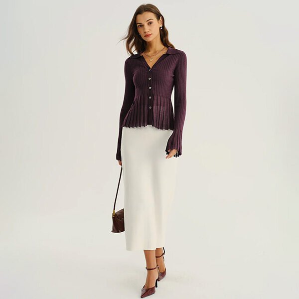 Purple Ribbed Knit Cardigan