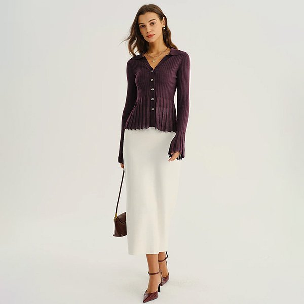 Purple Ribbed Knit Cardigan 1