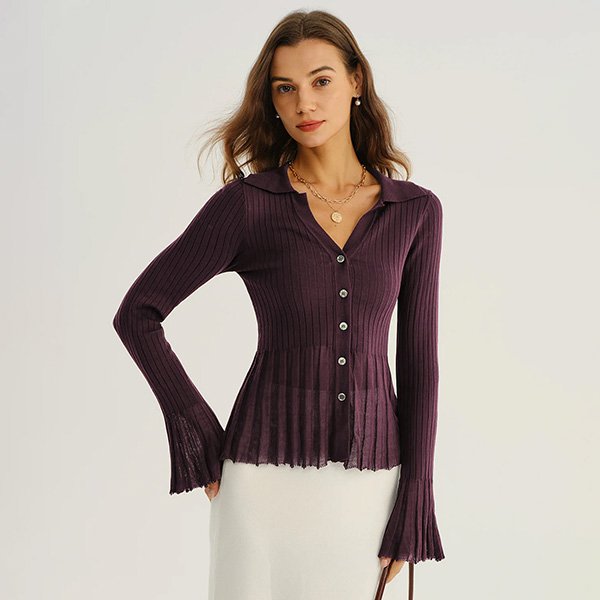 Purple Ribbed Knit Cardigan 5