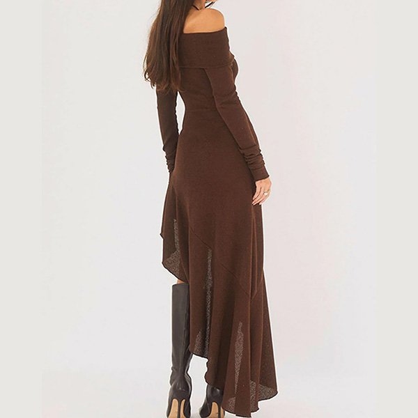 Coffee Off Shoulder Ruffle Maxi Dress 3