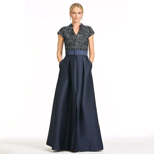 Arden Sequin And Mikado Pleated Gown