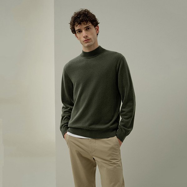 LILYSILK Cashmere Sweater Green | Mock Neck - Image 2