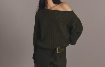 Anthropologie Belted Mini Sweater Dress-Green (4)