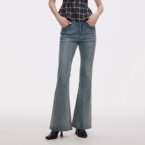 High-Waisted Flared Denim Jeans (1)