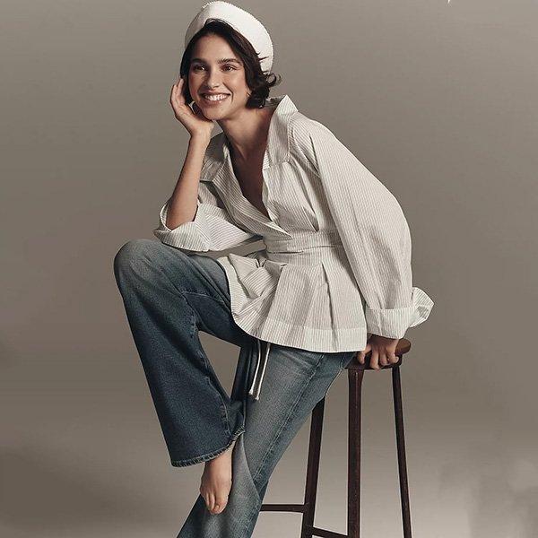 Maeve V-Neck Top | Waisted Long Sleeve