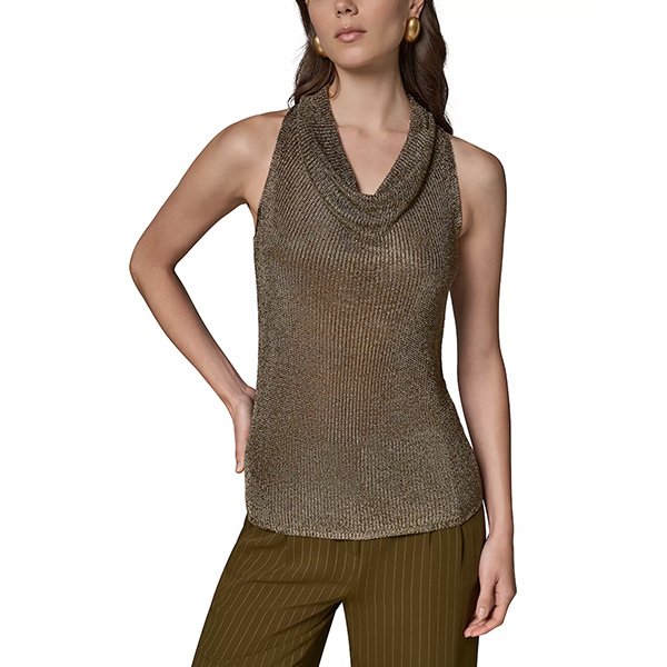 Cowl Neck Top - Metallic Sleeveless