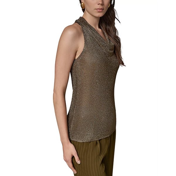 Cowl Neck Top - Metallic Sleeveless