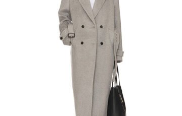 Helsa Bold Shoulder Long Coat in Grey (1)