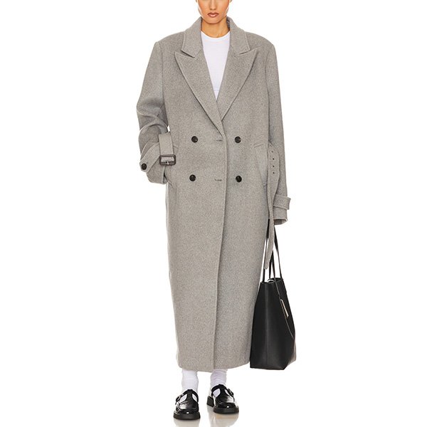 Helsa Bold Shoulder Long Coat in Grey 1 Helsa Bold Shoulder Long Coat in Grey