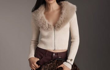 Pilcro Faux Fur Shrunken Cardigan-Off-White (1)