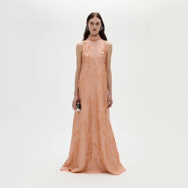Amsale Jacquard Trapeze Gown in Apricot