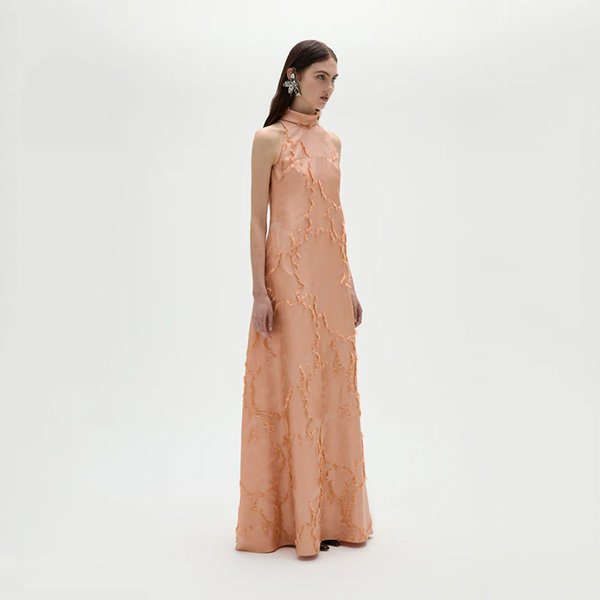 Amsale Jacquard Trapeze Gown in Apricot (5)