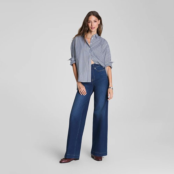 SPANX Wide Leg Pull-On Jeans in Poseidon (1)