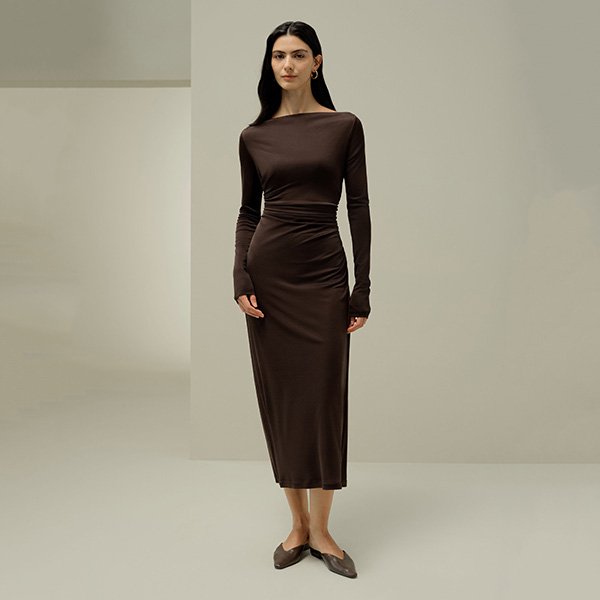 LILYSILK Silk Midi Dress Ruched Jersey Dress (1)